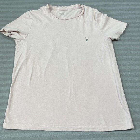 AllSaints Shirt Mens Small Light Pink Ramskull Logo Crewneck T-Shirt Tee - Picture 1 of 7